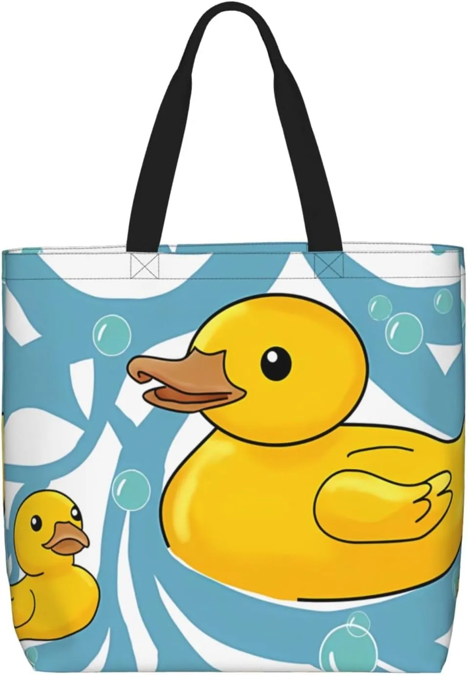 Cute Duck Print Tote Bag for Women Men Reusable Shoulder Bag for Lunch,Grocery,Shopping,Beach