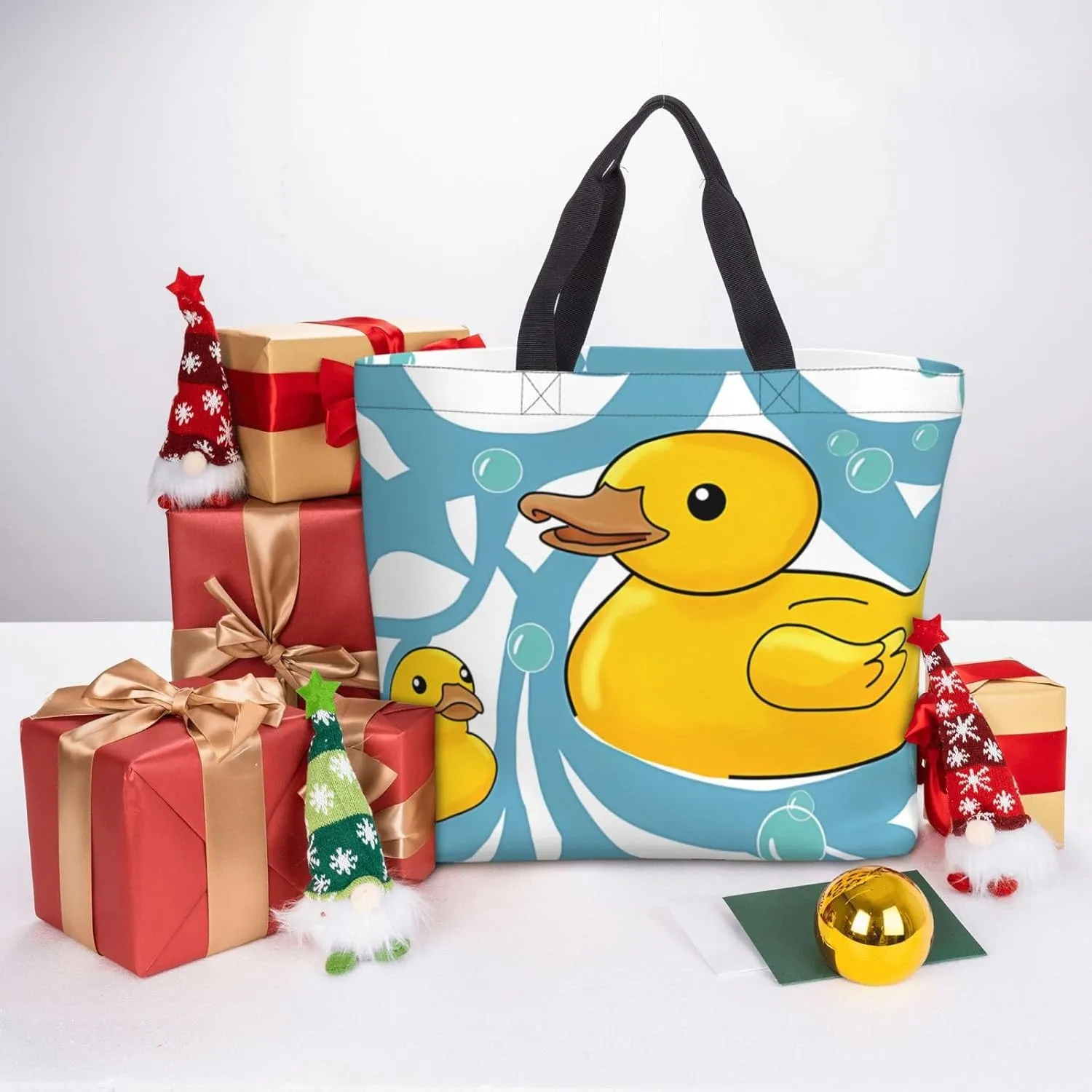 Cute Duck Print Tote Bag for Women Men Reusable Shoulder Bag for Lunch,Grocery,Shopping,Beach