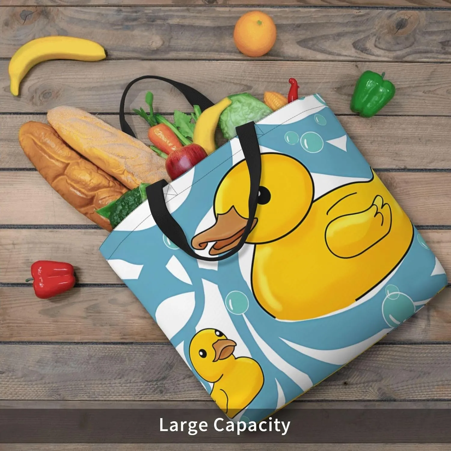 Cute Duck Print Tote Bag for Women Men Reusable Shoulder Bag for Lunch,Grocery,Shopping,Beach
