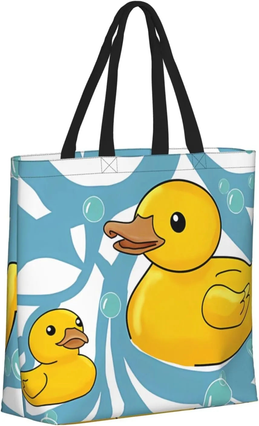 Cute Duck Print Tote Bag for Women Men Reusable Shoulder Bag for Lunch,Grocery,Shopping,Beach