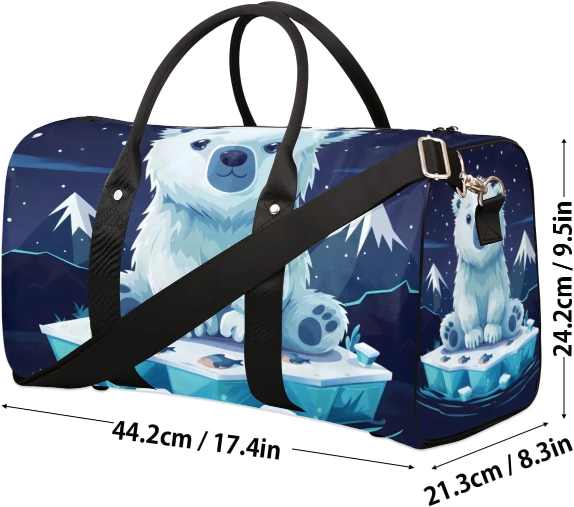 Cute Polar Bear Travel Duffle Bag for Women Men Gym Duffel Foldable Bag Waterproof Weekender Cartoon Iceberg Duffle Tote