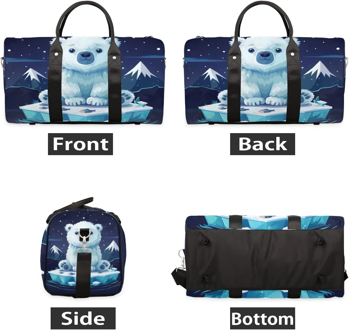 Cute Polar Bear Travel Duffle Bag for Women Men Gym Duffel Foldable Bag Waterproof Weekender Cartoon Iceberg Duffle Tote
