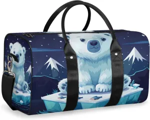 Cute Polar Bear Travel Duffle Bag for Women Men Gym Duffel Foldable Bag Waterproof Weekender Cartoon Iceberg Duffle Tote