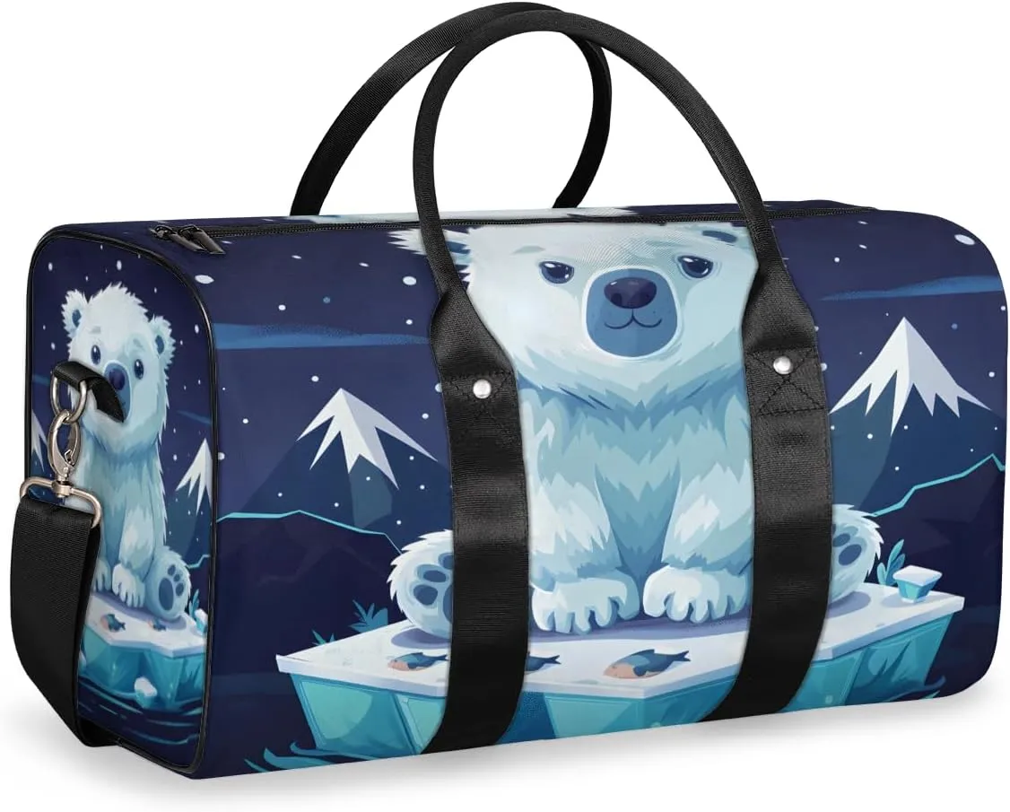 Cute Polar Bear Travel Duffle Bag for Women Men Gym Duffel Foldable Bag Waterproof Weekender Cartoon Iceberg Duffle Tote