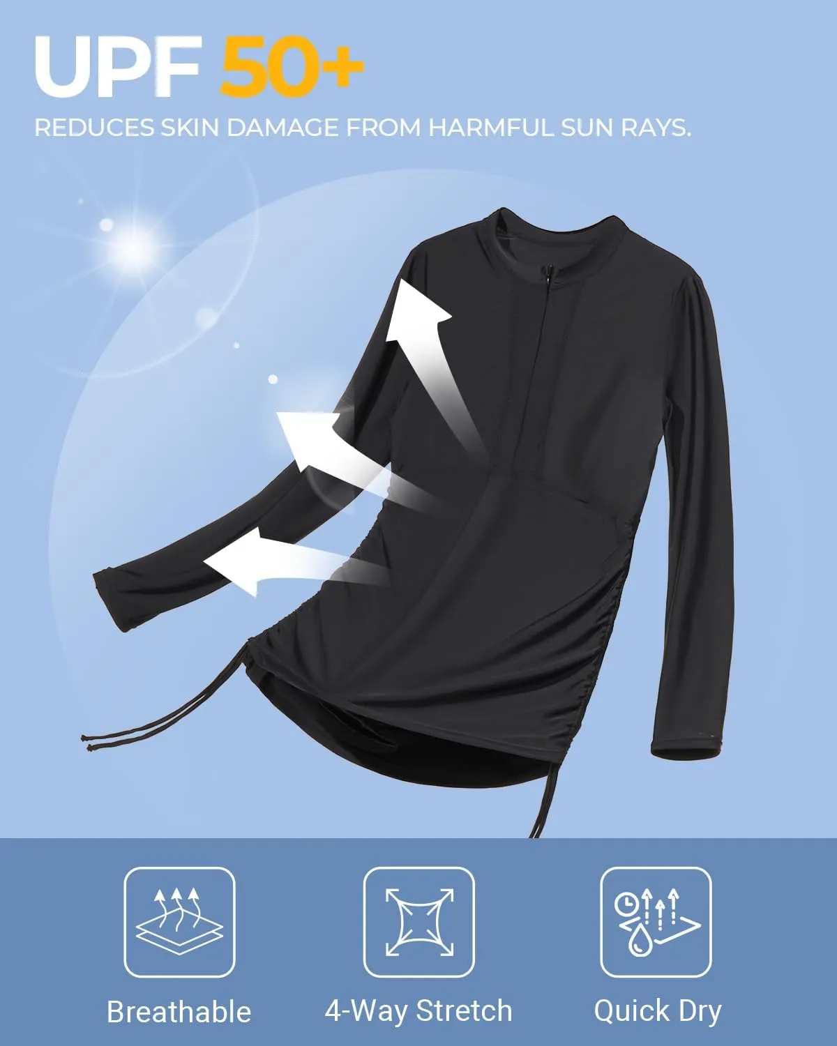 Daci Women Rash Guard Swim Shirt Long Sleeve Swimsuit UPF 50 Without Shorts Bathing Suits