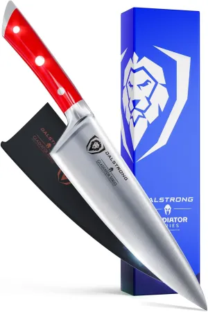 Dalstrong Chef Knife - 8 inch Blade - Gladiator Series - Forged High Carbon German Steel - Razor Sharp Kitchen Knife - Professional Full Tang Knives - Crimson Red Handle ABS - Sheath - NSF Certified