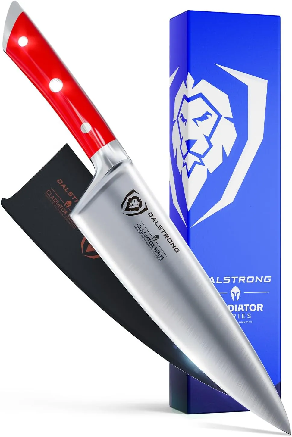 Dalstrong Chef Knife - 8 inch Blade - Gladiator Series - Forged High Carbon German Steel - Razor Sharp Kitchen Knife - Professional Full Tang Knives - Crimson Red Handle ABS - Sheath - NSF Certified