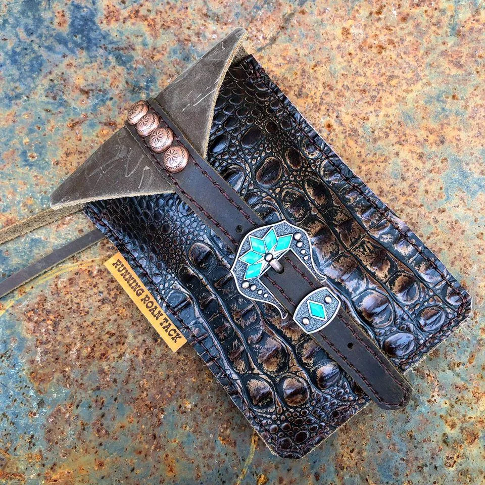 Dark Brown Croc Mini Saddle Bag with Your Choice of Buckle and Fringe for Phone, Keys, Roping Powder, etc