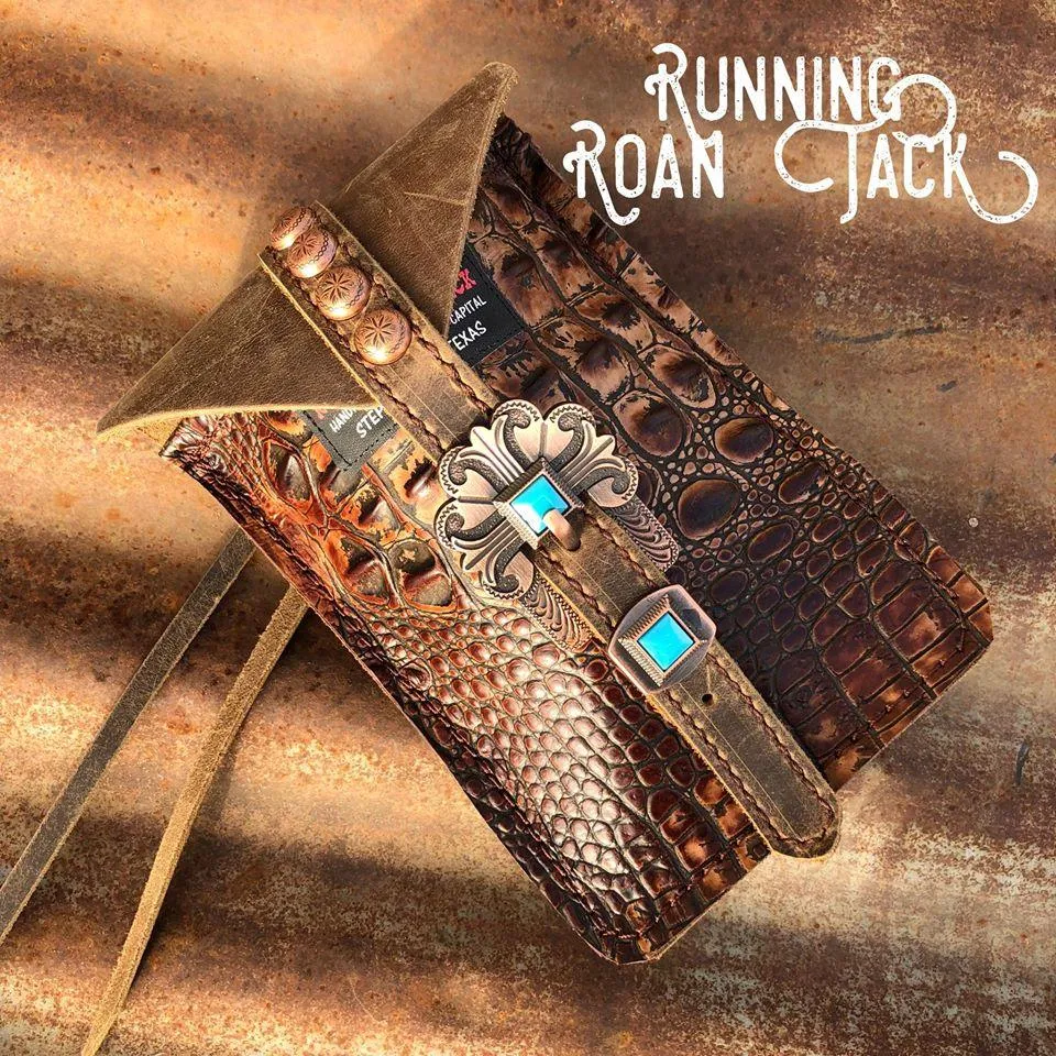 Dark Brown Croc Mini Saddle Bag with Your Choice of Buckle and Fringe for Phone, Keys, Roping Powder, etc