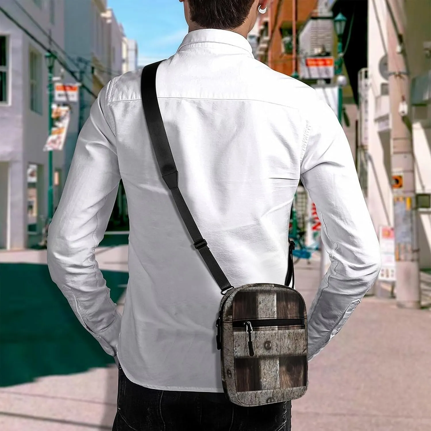 Dark Brown Medieval Castle Wall or Metal Gate Background Adjustable Fanny Waist Pack Pouch, Waterproof Crossbody Runners Bag Wallet for Gym Hiking Fitness Women Men 6.1 x 2.2 x 7.9 inch