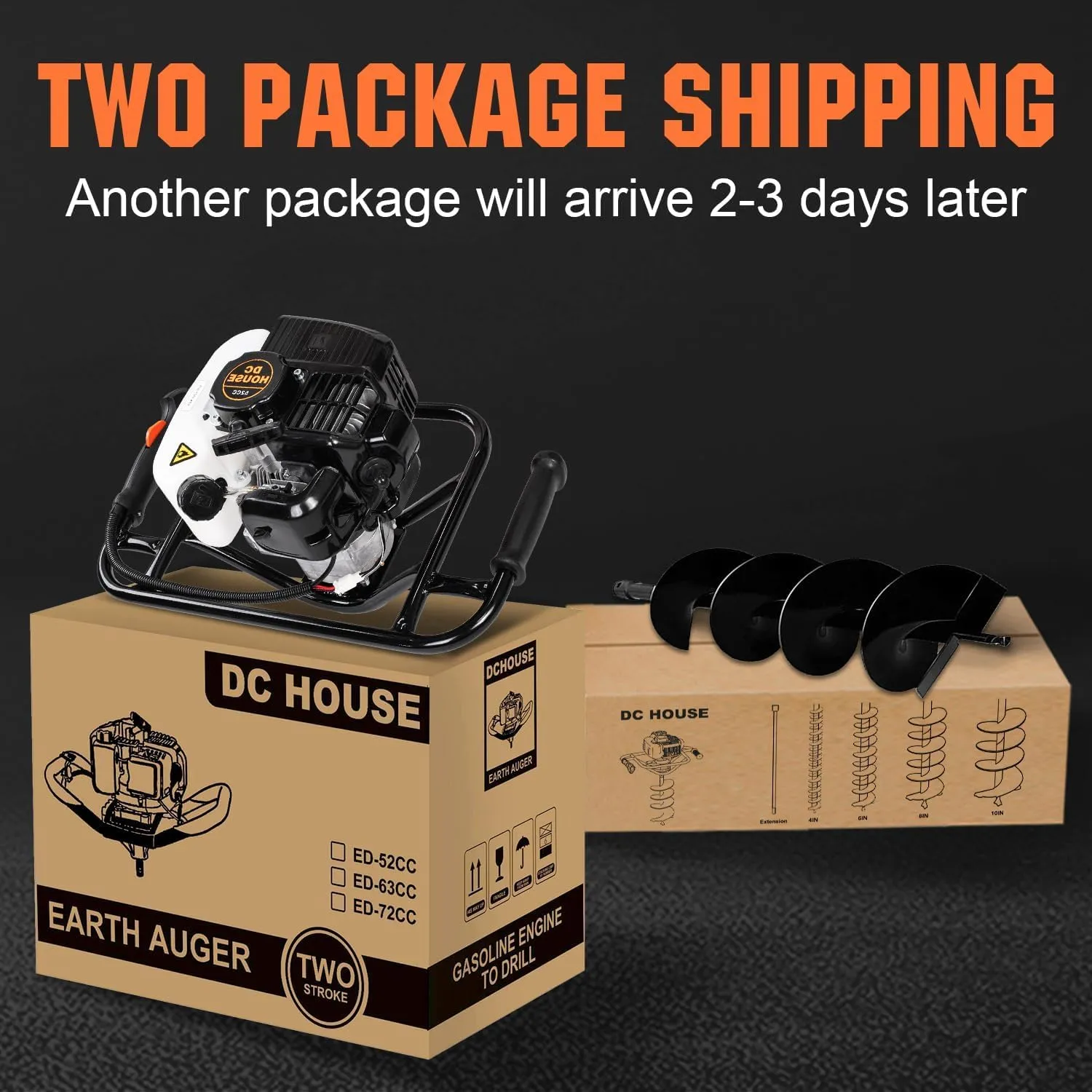 DC HOUSE 52cc 1800W Gas Powered Earth Auger EPA Certified Post Hole Digger, with Drill Bit 8 inch, Mixing Ratio 30:1, for Fence, Farmland and Garden