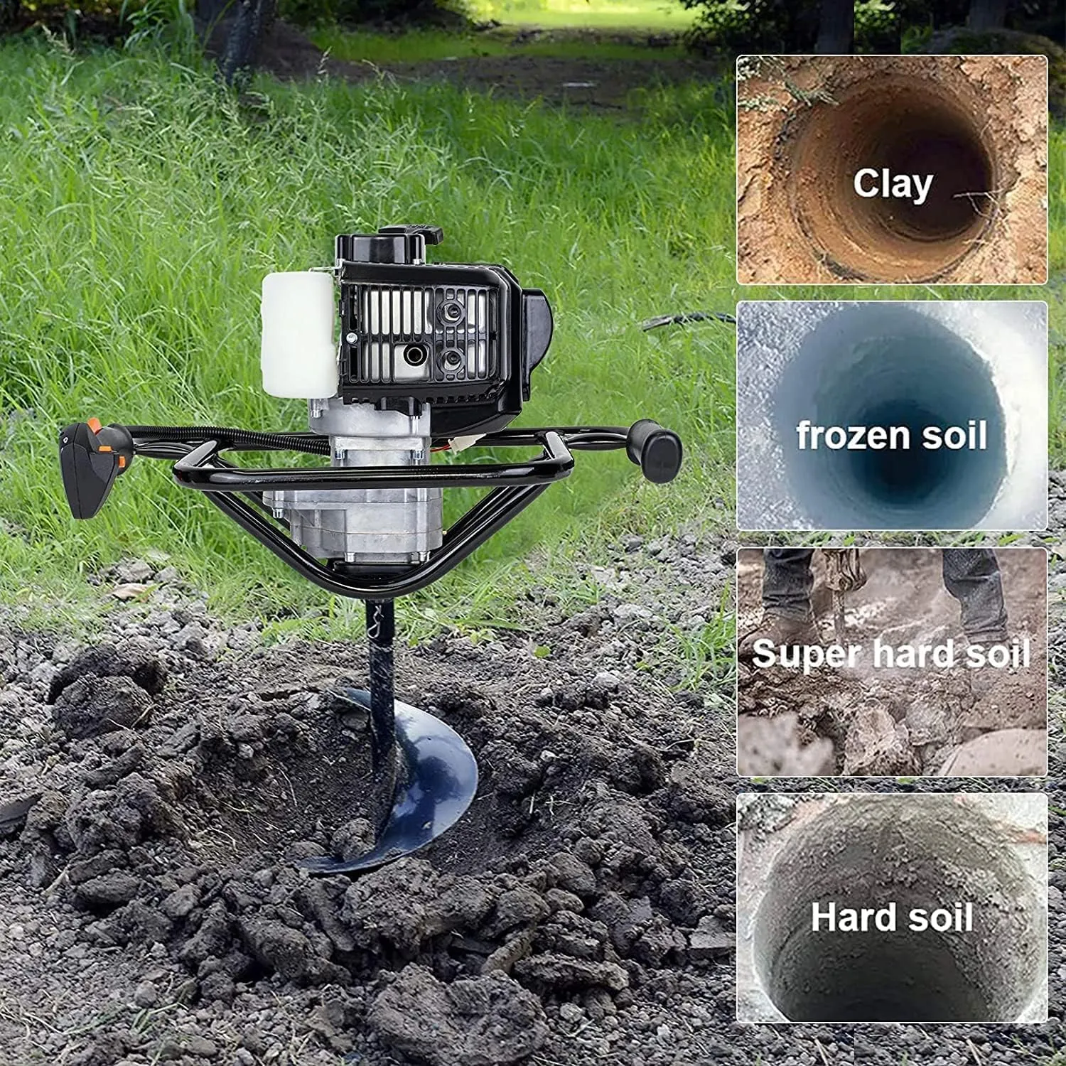 DC HOUSE 52cc 1800W Gas Powered Earth Auger EPA Certified Post Hole Digger, with Drill Bit 8 inch, Mixing Ratio 30:1, for Fence, Farmland and Garden