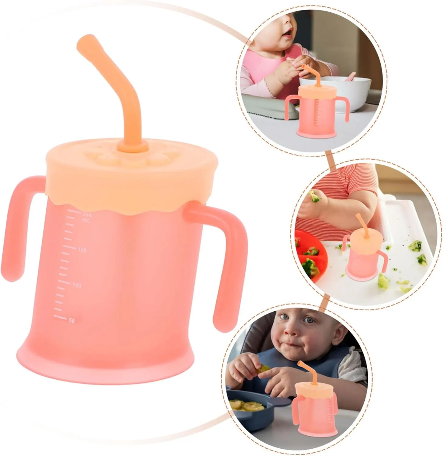 DECHOUS Water Cup Non Spill Cup for Mug Blue Unbreakable Cartoon Handled Sip Two Grip Proof Non Spill Handles Squeezable Pink