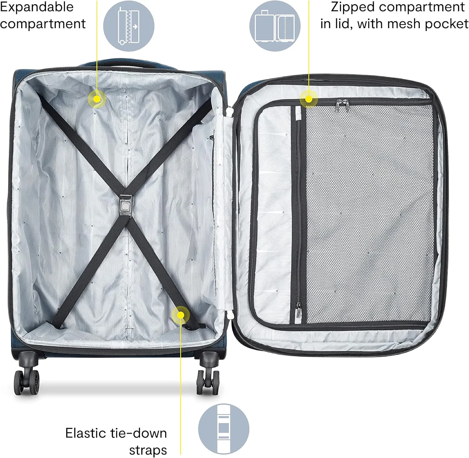 DELSEY PARIS Sky Max 2.0 Softside Expandable Luggage with Spinner Wheels, Blue, 2-Piece Set (21/24)