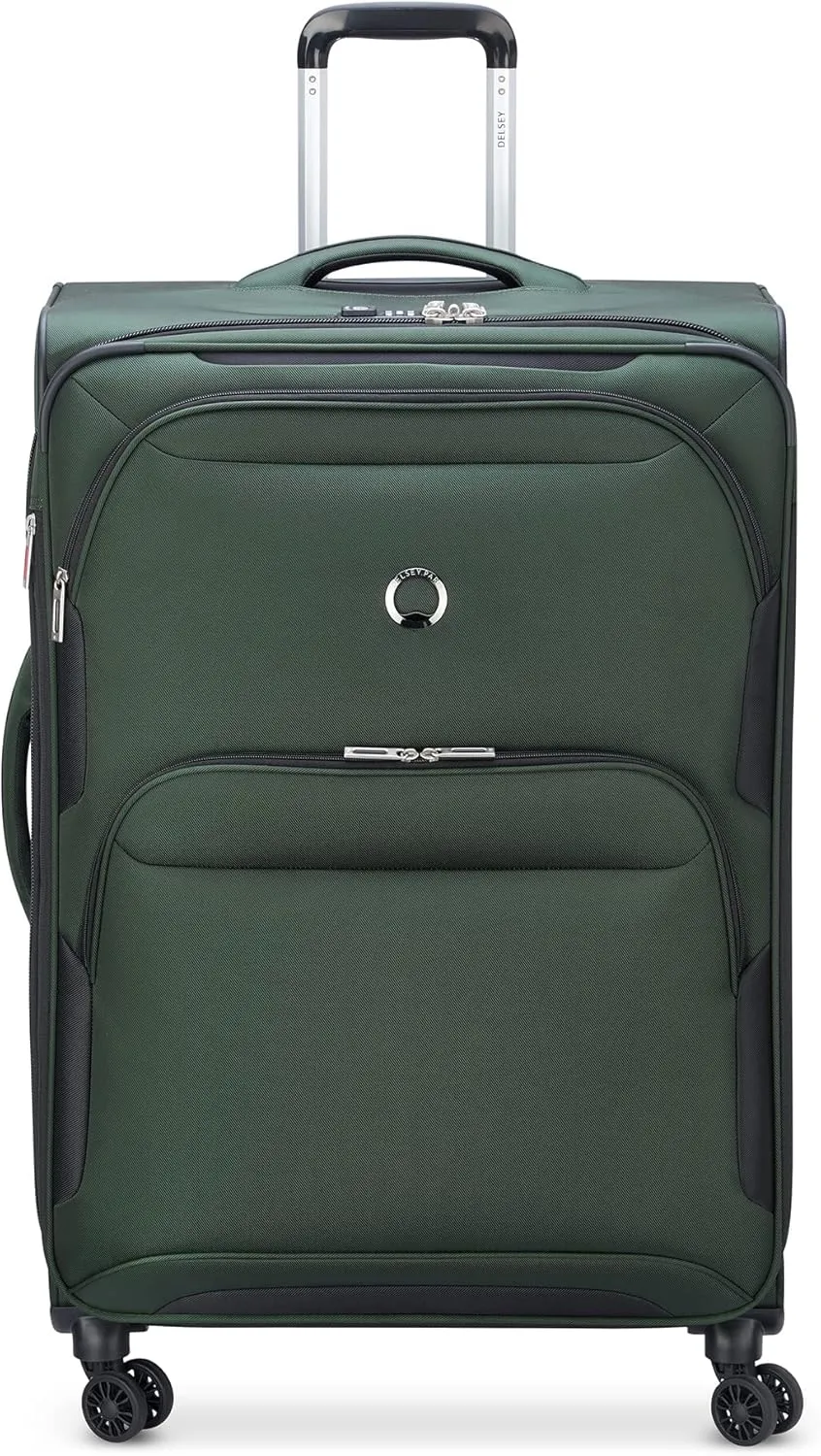 DELSEY PARIS Sky Max 2.0 Softside Expandable Luggage with Spinner Wheels, Green, Checked-Large, 28 Inch