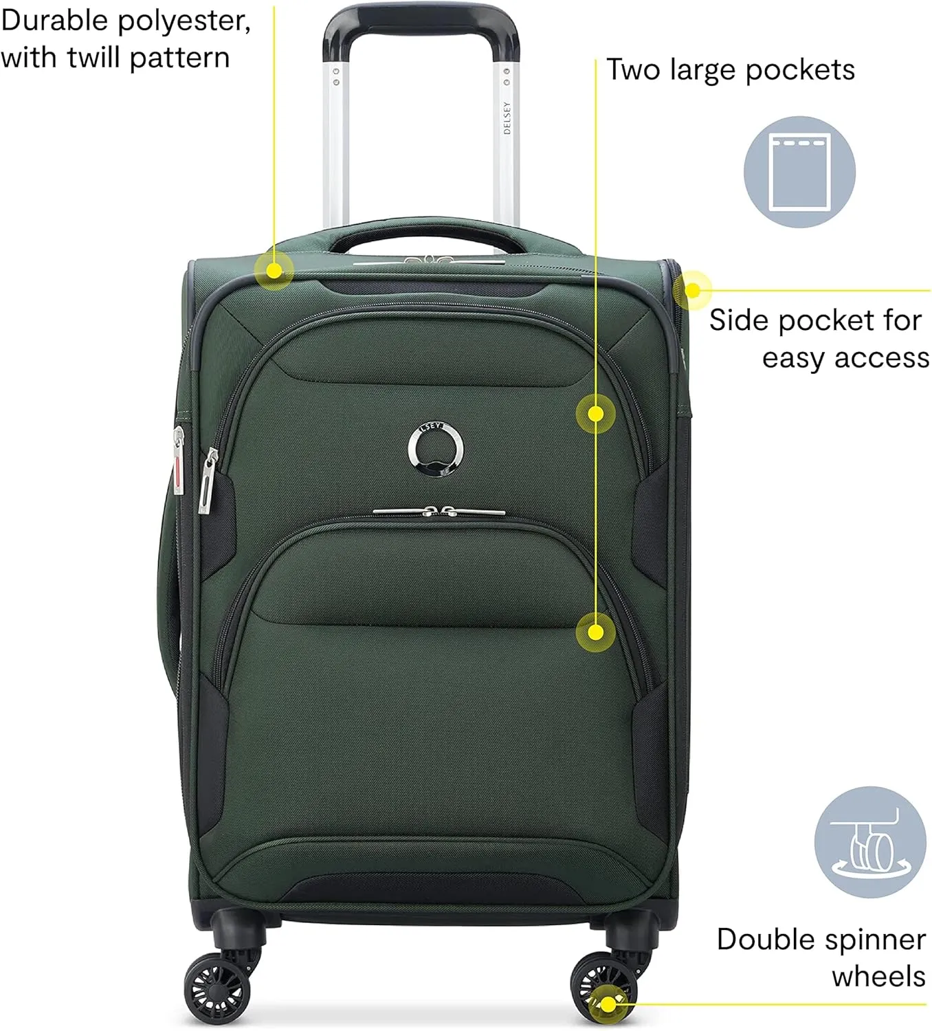 DELSEY PARIS Sky Max 2.0 Softside Expandable Luggage with Spinner Wheels, Green, Checked-Large, 28 Inch