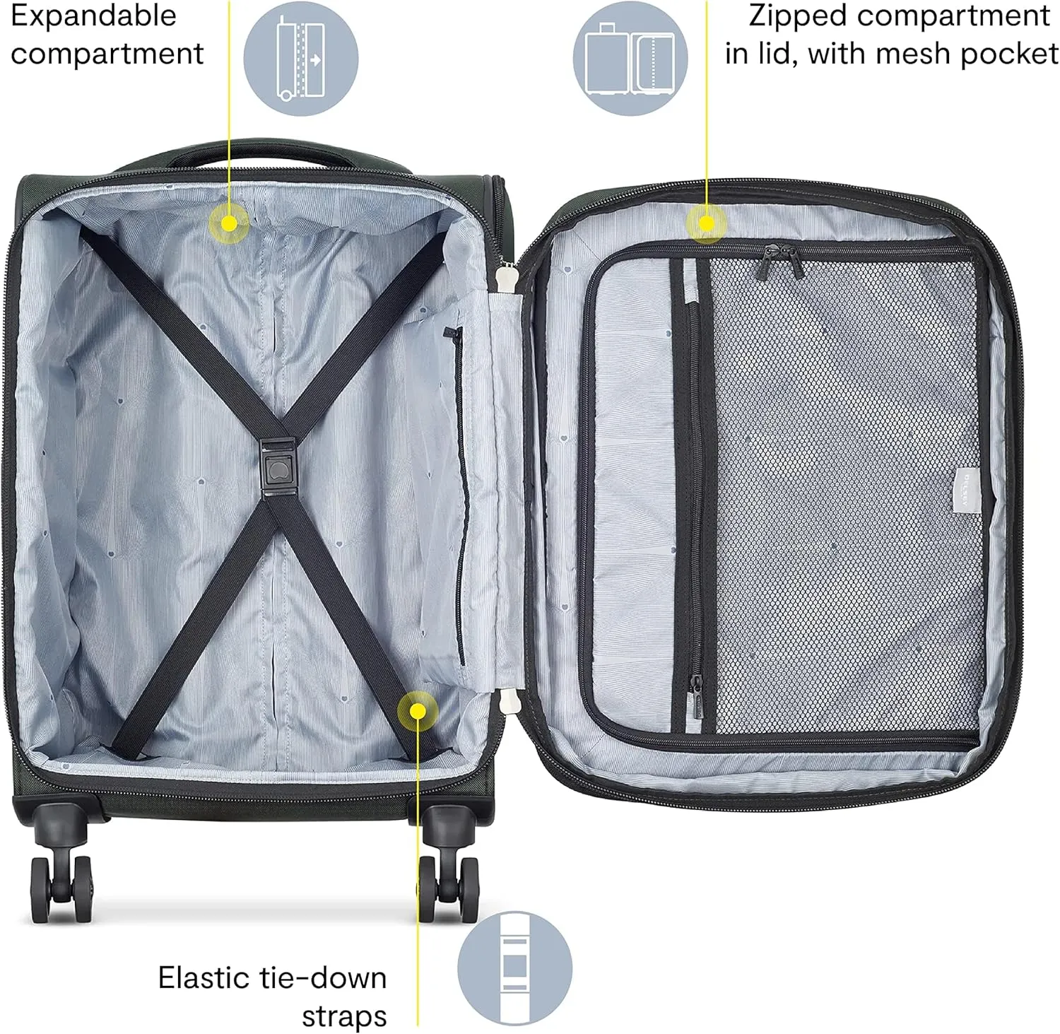 DELSEY PARIS Sky Max 2.0 Softside Expandable Luggage with Spinner Wheels, Green, Checked-Large, 28 Inch