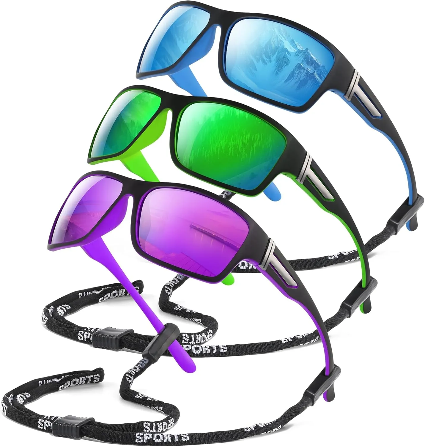 DEMIKOS 3 Pack Polarized Running Sunglasses Men:Wrap Around Sports Sun Glasses for Womens Sunglasses for Fishing