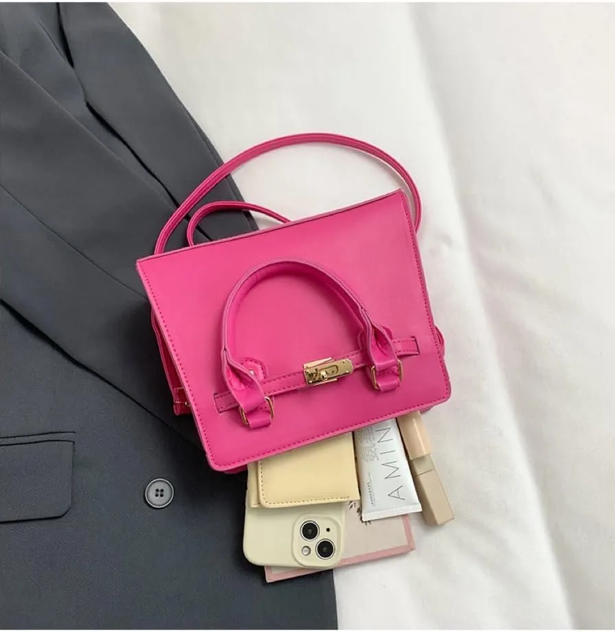 Designer Inspired Small Tote Handbag, Structured Top Handle Purse with Lock Detail, Available in 5 Colors