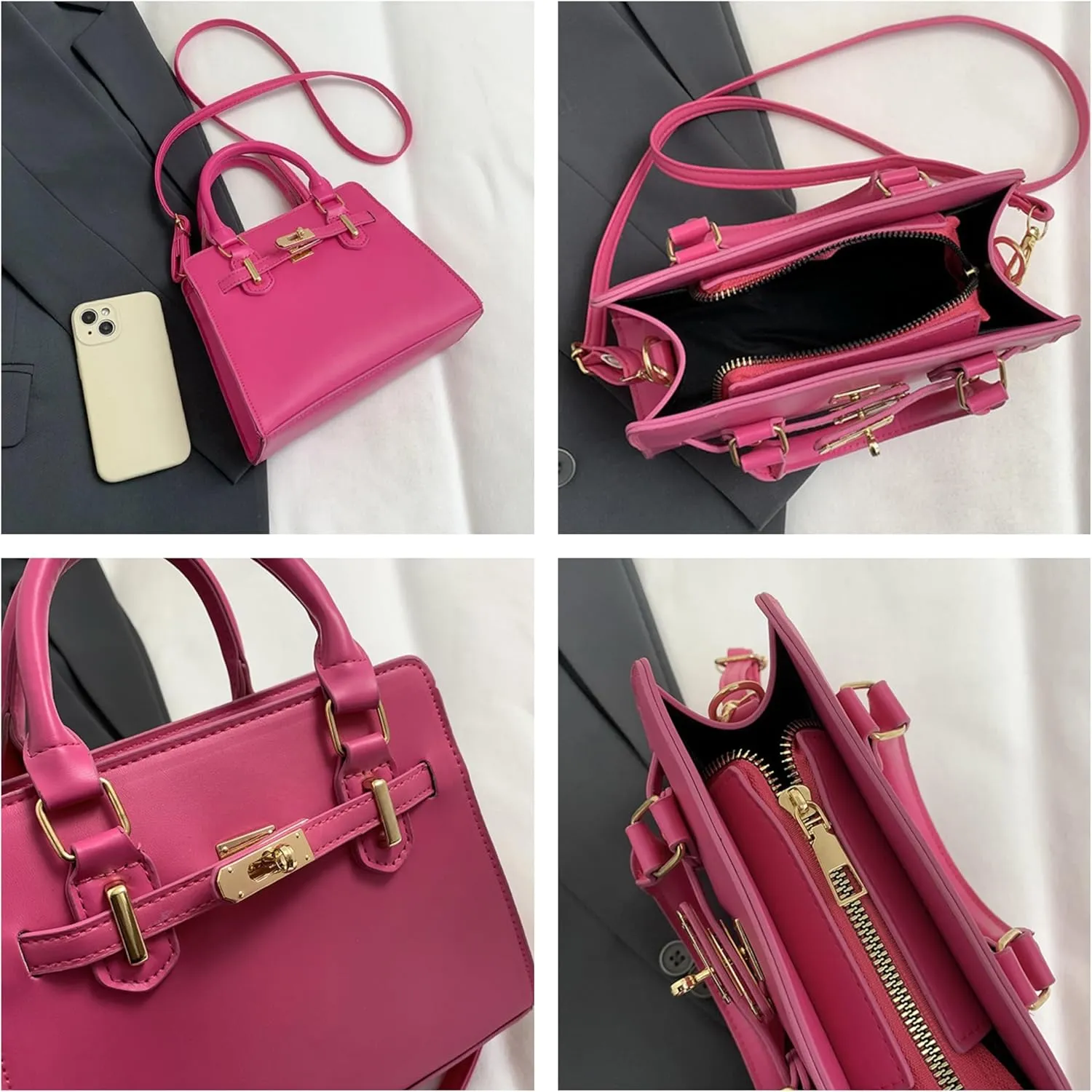 Designer Inspired Small Tote Handbag, Structured Top Handle Purse with Lock Detail, Available in 5 Colors