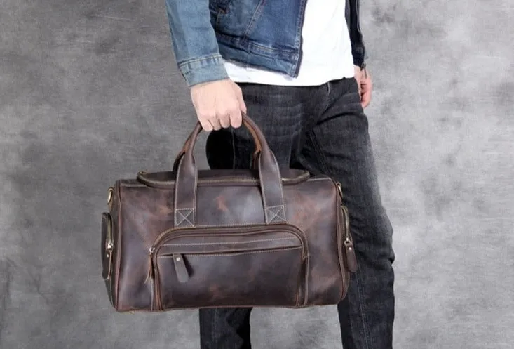 Designer Leather Carry-on Luggage Weekender Duffel Bag, Brown, One Size