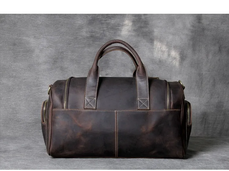 Designer Leather Carry-on Luggage Weekender Duffel Bag, Brown, One Size