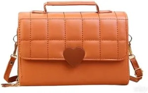 Designer Quilted Shoulder Handbag For Women, Crossbody Bag with Handle, Dual Zipper Compartments with Heart Clasp