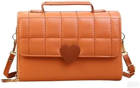 Designer Quilted Shoulder Handbag For Women, Crossbody Bag with Handle, Dual Zipper Compartments with Heart Clasp