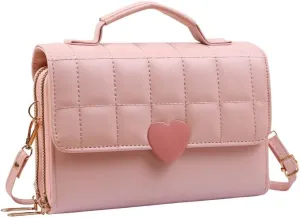 Designer Quilted Shoulder Handbag For Women, Crossbody Bag with Handle, Dual Zipper Compartments with Heart Clasp