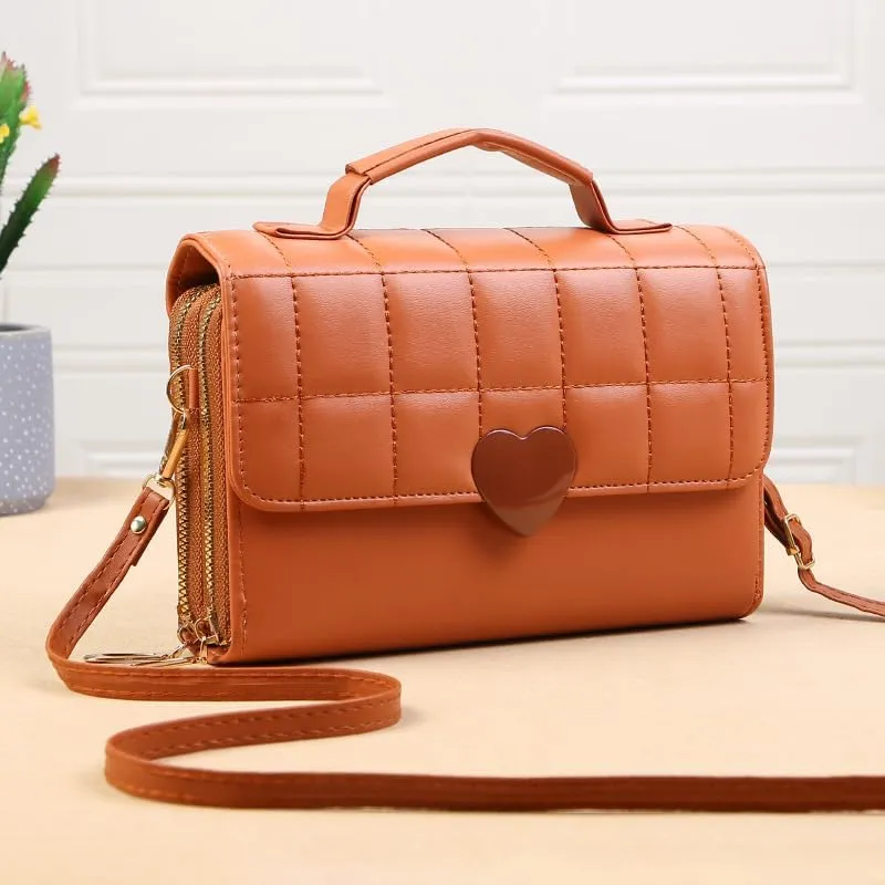 Designer Quilted Shoulder Handbag For Women, Crossbody Bag with Handle, Dual Zipper Compartments with Heart Clasp