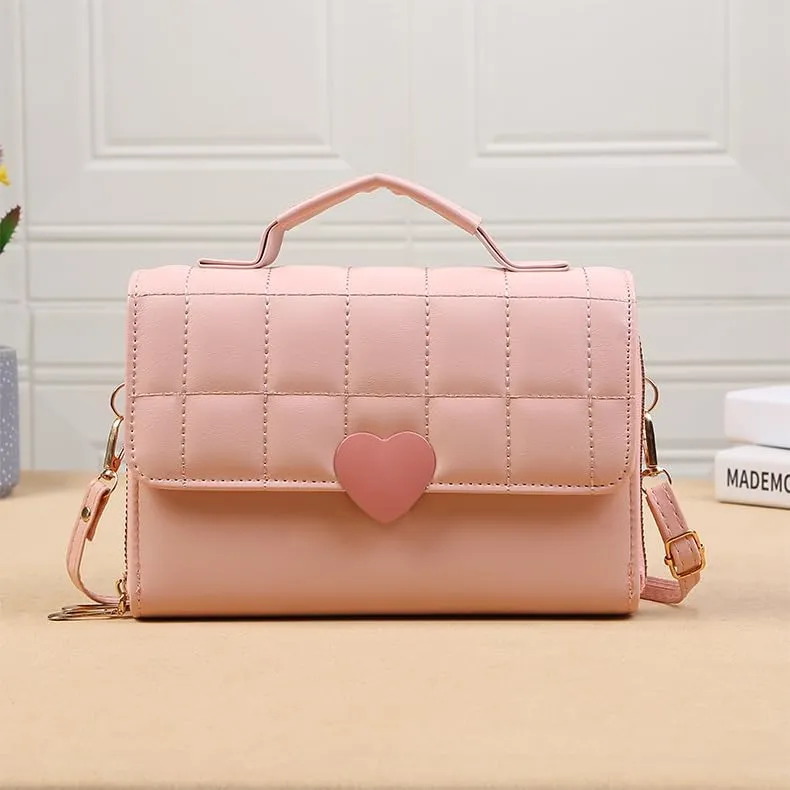 Designer Quilted Shoulder Handbag For Women, Crossbody Bag with Handle, Dual Zipper Compartments with Heart Clasp
