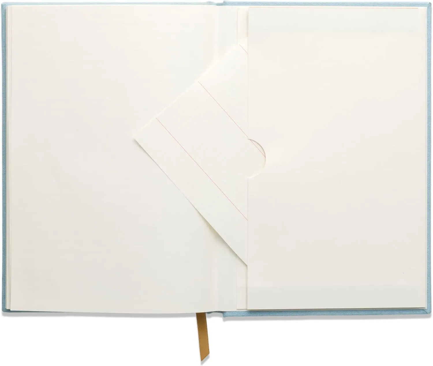DesignWorks Ink Sueded Paper Journal Notebook with 160 Lined Pages, Ribbon Bookmark, and Storage Pocket for Work, Writing, Journaling, 5.75" x 8.125" - Blue with Gold Geometric Arch Dot