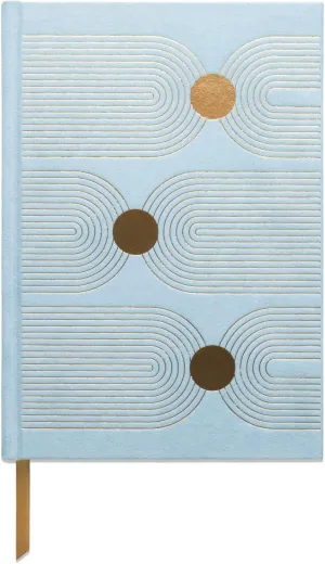 DesignWorks Ink Sueded Paper Journal Notebook with 160 Lined Pages, Ribbon Bookmark, and Storage Pocket for Work, Writing, Journaling, 5.75" x 8.125" - Blue with Gold Geometric Arch Dot