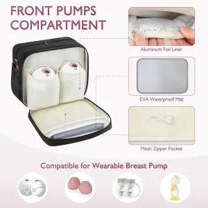 Detachable Breast Milk Cooler Travel Bag with Ice Pack, Double Layer Breast Pump Bag Compatible for Wearable Breast Pump, Portable Breastmilk Cooler Bag & Carrying Case with Waterproof Mat