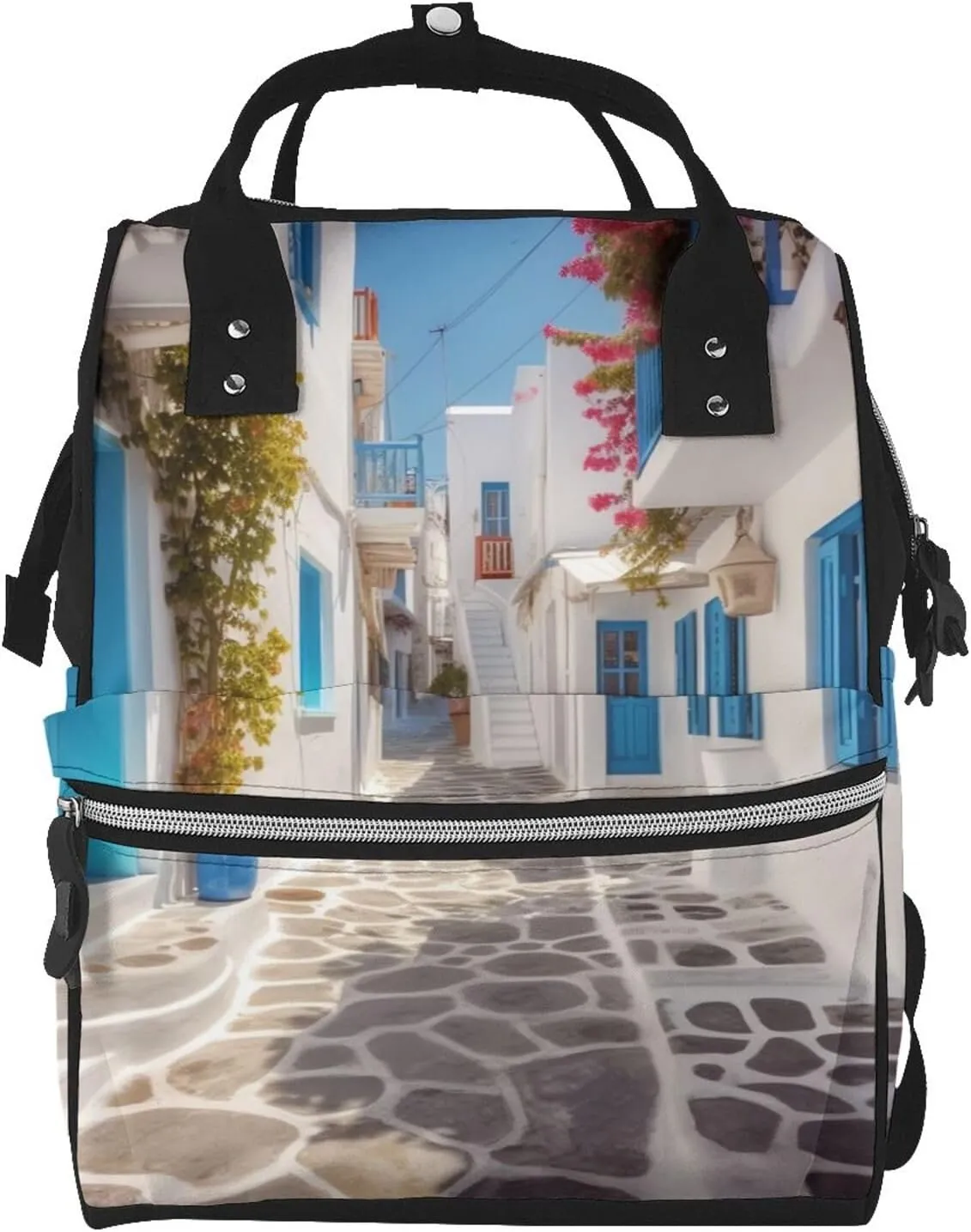 Diaper Bag Nappy Backpack Baby Bag Black and white tiger Mummy Backpack Multifunction Changing Bags for Travel, Greece Street, One Size