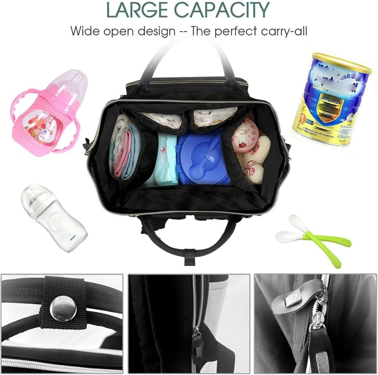 Diaper Bag Nappy Backpack Baby Bag Black and white tiger Mummy Backpack Multifunction Changing Bags for Travel, Greece Street, One Size