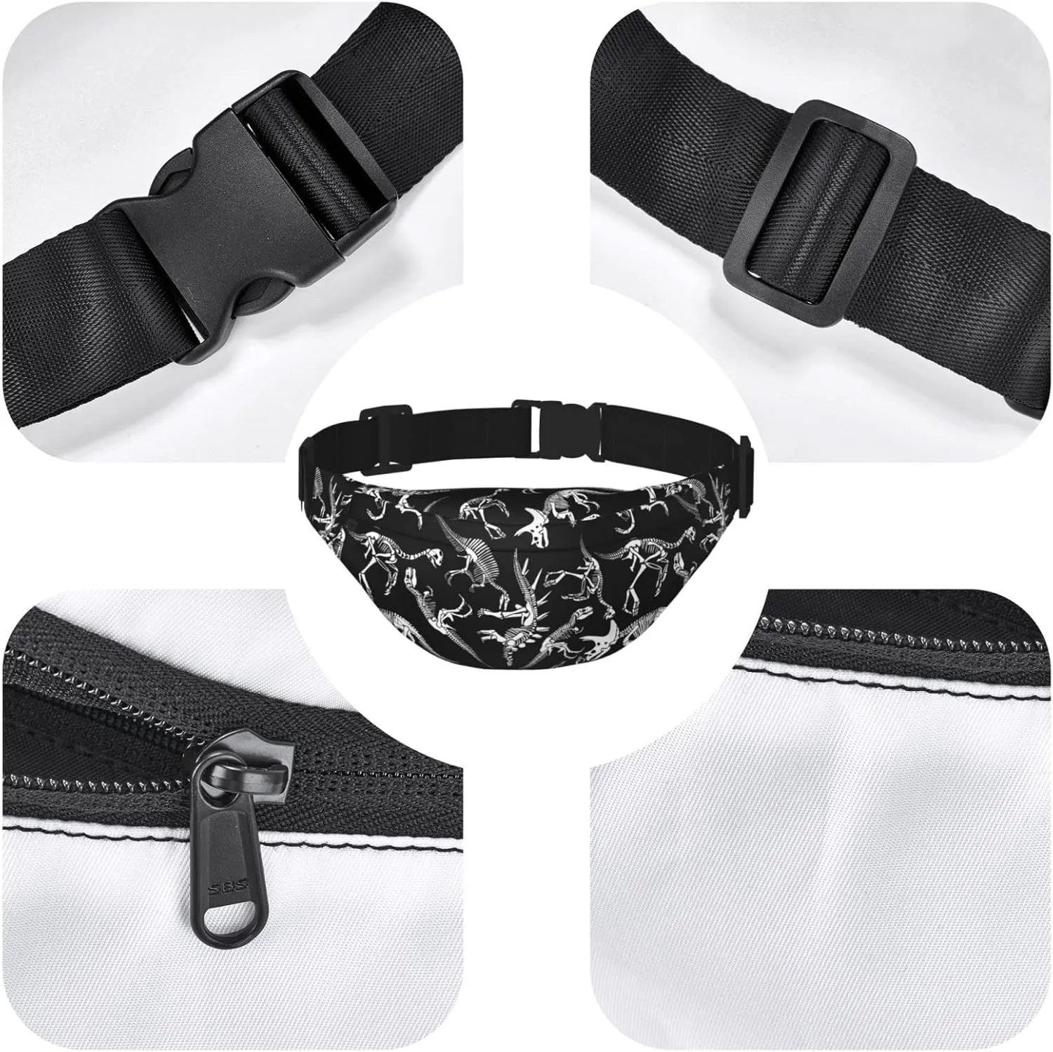 Dinosaur Large Crossbody Fanny Pack Belt Bag With 3 Zipper Pockets, Gifts For Sports Festival Workout Traveling Running Casual Hands Free Waist Pack Wallets Phone Bag