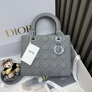 Dior Lady Bag Grey Top Handle Bag - Preloved Designer Handbag