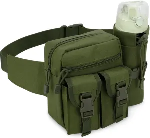 DOB SECHS Hiking Waist Bag with Detachable Water Bottle Holder and Adjustable Waist Belt Oxford Fanny Pack for Men Women Causal Belt Bag for Travel Outdoor Fishing Running Hiking Hunting,Green