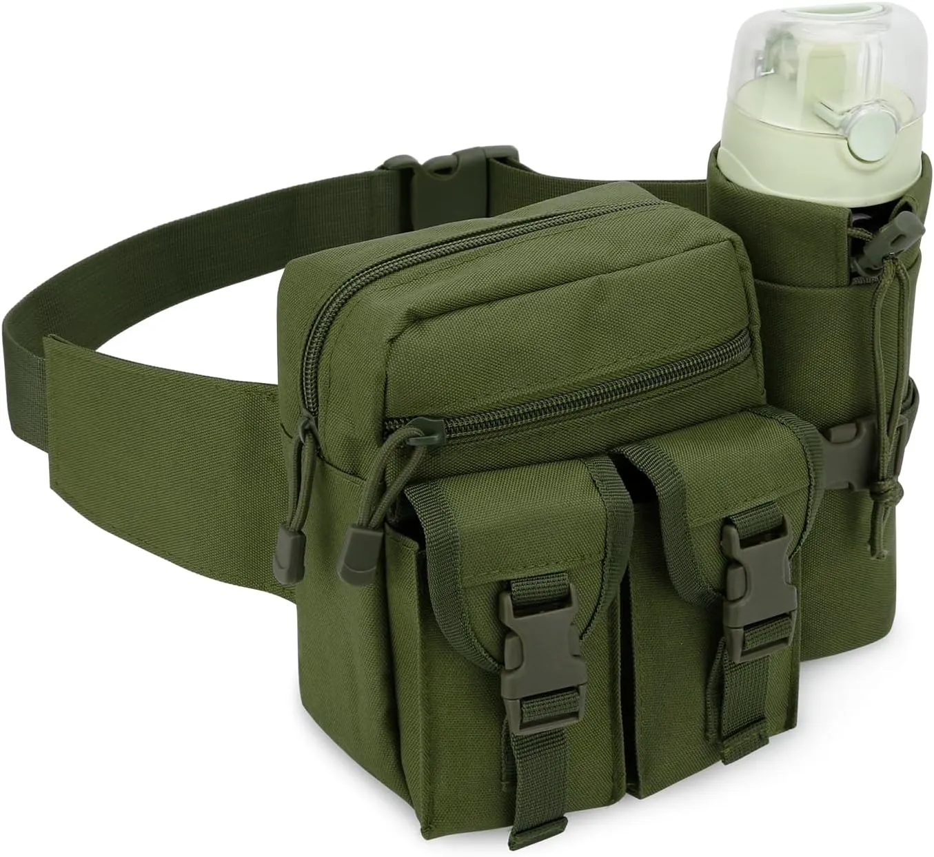DOB SECHS Hiking Waist Bag with Detachable Water Bottle Holder and Adjustable Waist Belt Oxford Fanny Pack for Men Women Causal Belt Bag for Travel Outdoor Fishing Running Hiking Hunting,Green