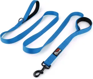 Dog Leash 8ft Long - Blue - Traffic Padded Two Handle - Heavy Duty - Double Handles Lead for Control Safety Training - Leashes for Large Dogs or Medium Dogs - Dual Handles Leads