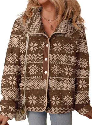 Dokotoo Women Fleece Jacket Casual Long Sleeve Sherpa Button Down Jackets for Women Printed Warm Coats With Pockets