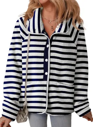 Dokotoo Women Fleece Jacket Casual Long Sleeve Sherpa Button Down Jackets for Women Printed Warm Coats With Pockets