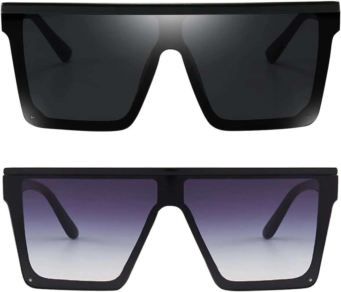Dollger Square Oversized Sunglasses for Women Men Fashion Flat Top Big Black Frame Shades