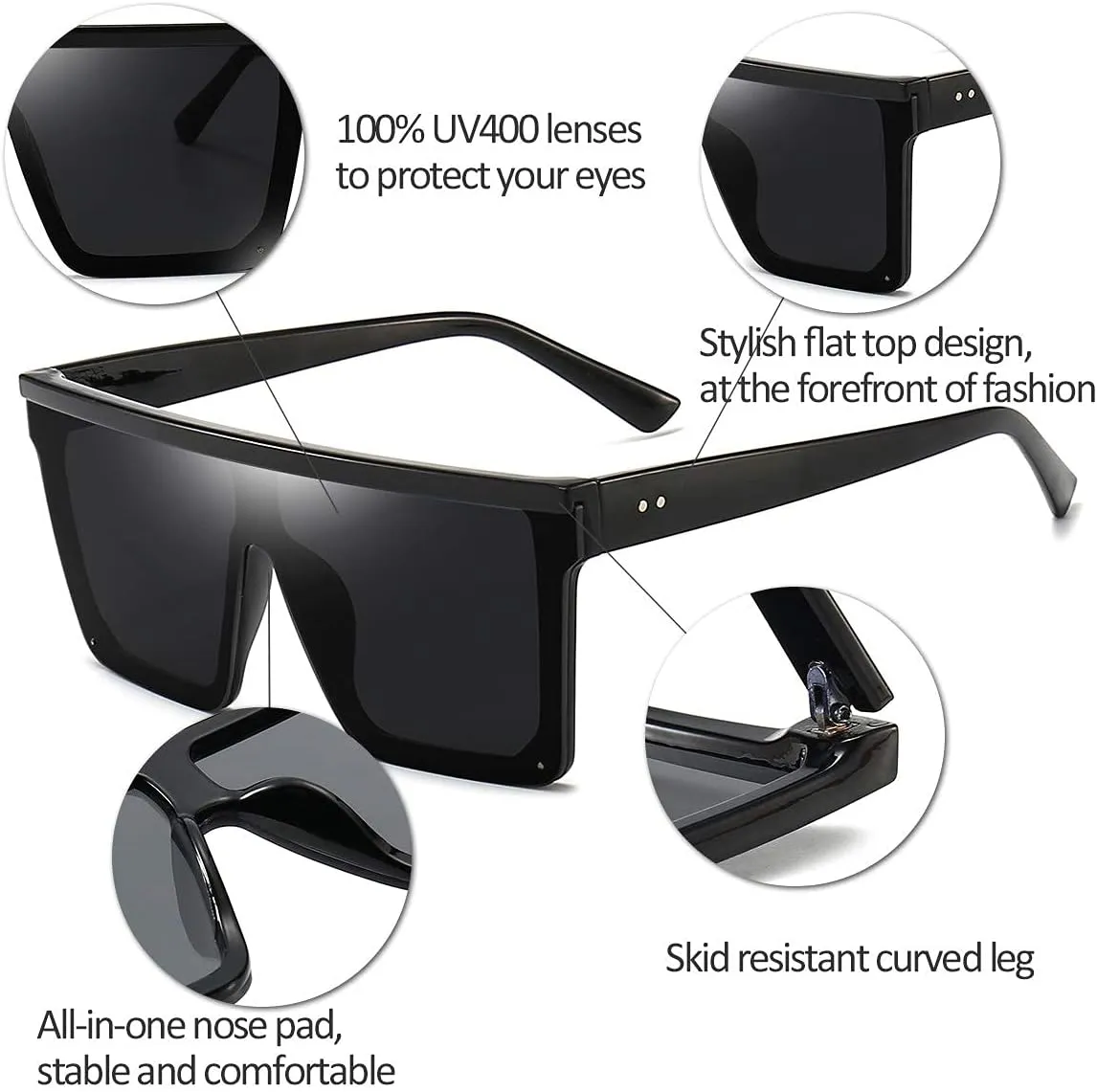 Dollger Square Oversized Sunglasses for Women Men Fashion Flat Top Big Black Frame Shades
