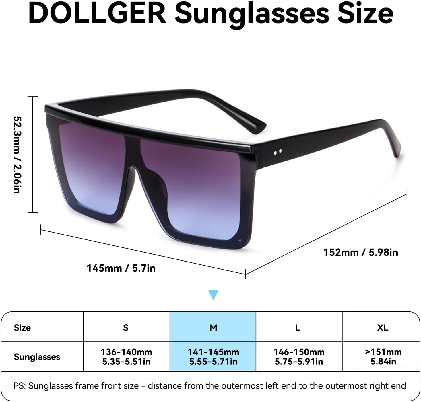 Dollger Square Oversized Sunglasses for Women Men Fashion Flat Top Big Black Frame Shades