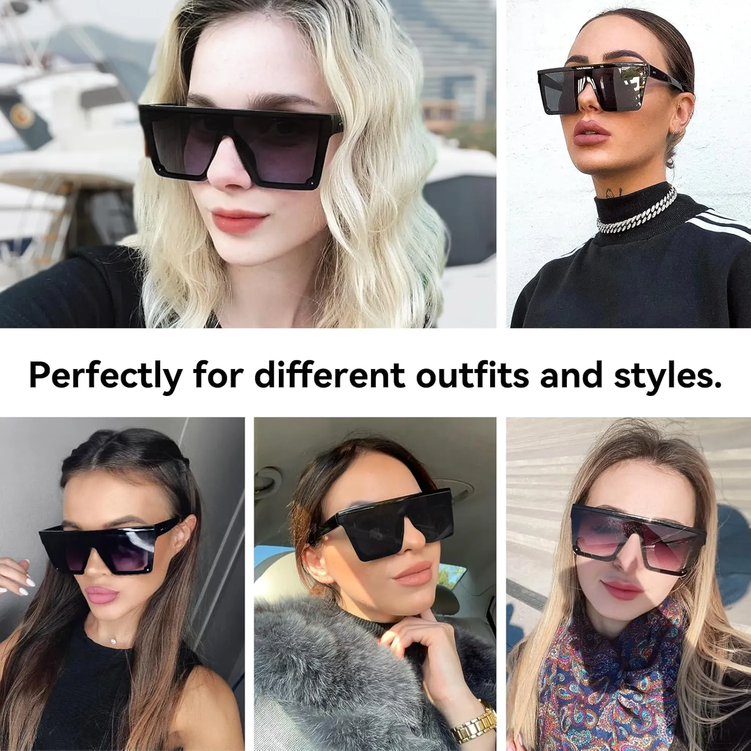 Dollger Square Oversized Sunglasses for Women Men Fashion Flat Top Big Black Frame Shades