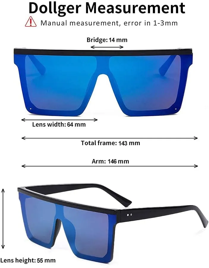 Dollger Square Oversized Sunglasses for Women Men Fashion Flat Top Big Black Frame Shades