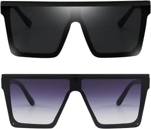 Dollger Square Oversized Sunglasses for Women Men Fashion Flat Top Big Black Frame Shades