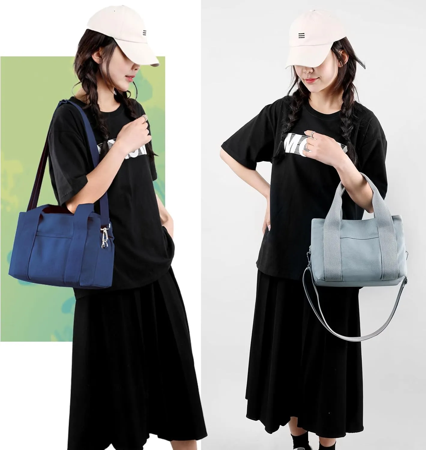 DOURR Multi Compartment Top-handle Handbags Canvas Crossbogy Bags for Women Small Totes Purse